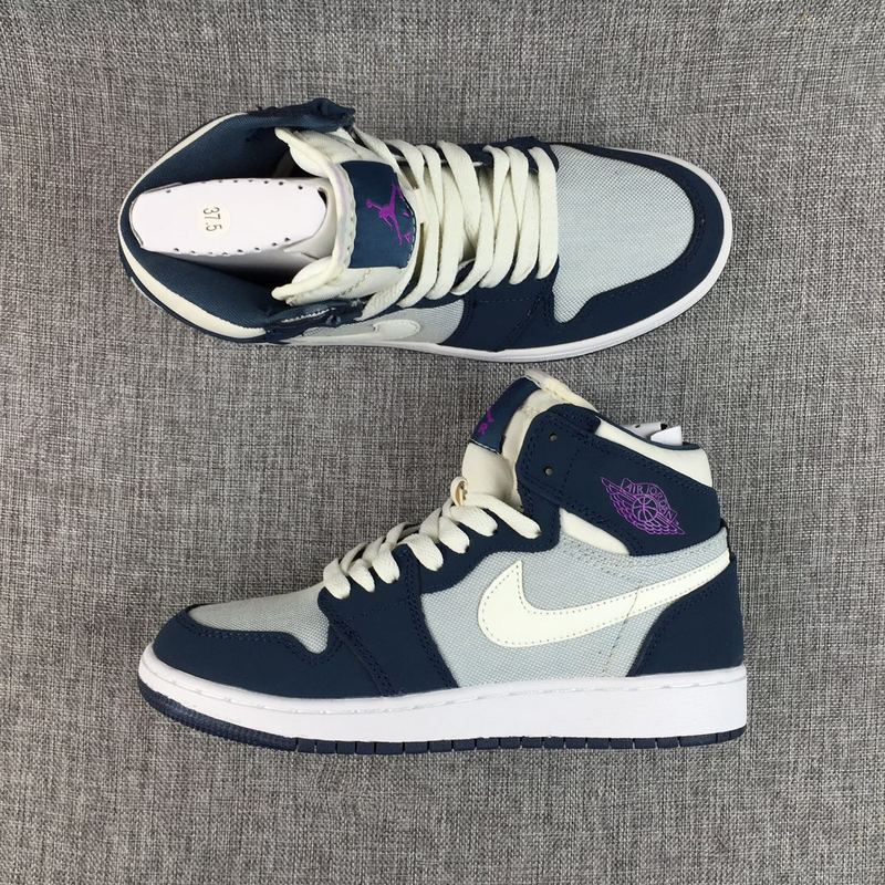 2017 Jordan 1 GS Deep Blue Purple White - Click Image to Close