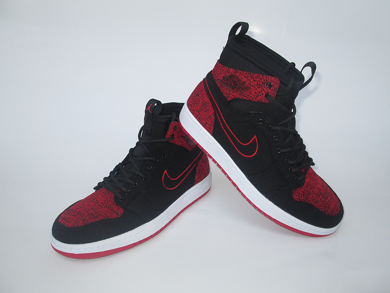 2017 Jordan 1 Knitted Socks Shoes Black Red - Click Image to Close