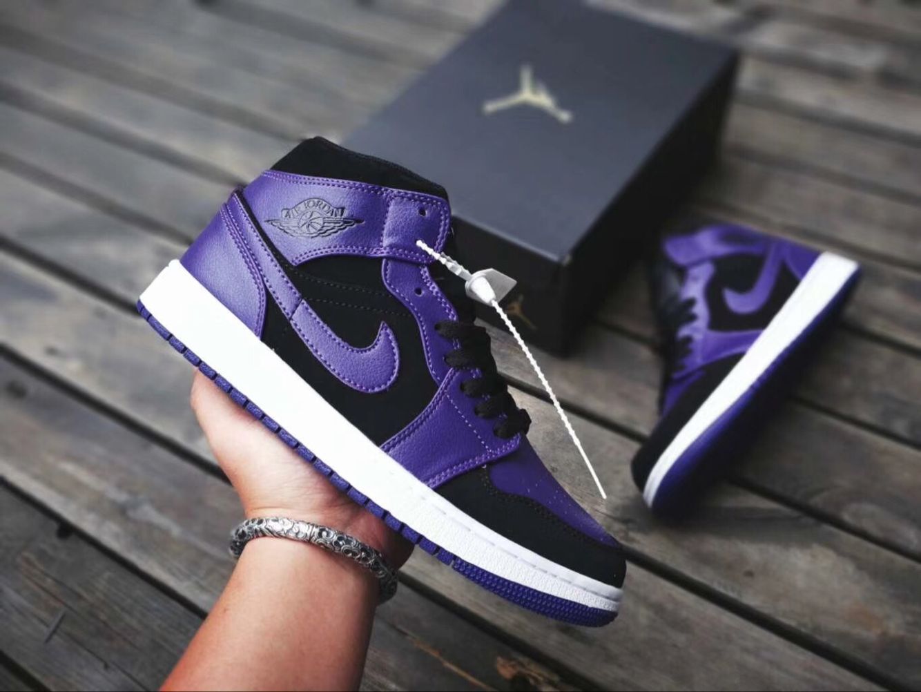 New Air Jordan 1 Middle Heel Black Purple Shoes - Click Image to Close