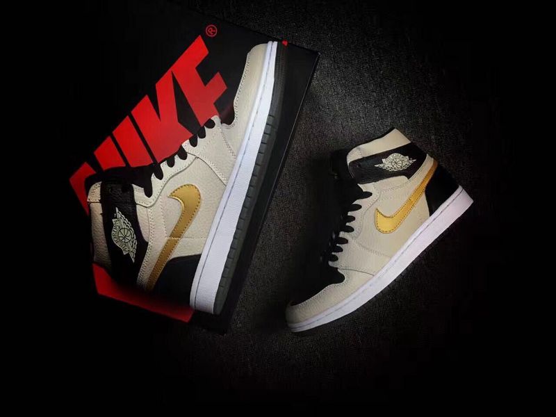 2016 Jordan 1 Pearl Grey Black Gold Shoes - Click Image to Close