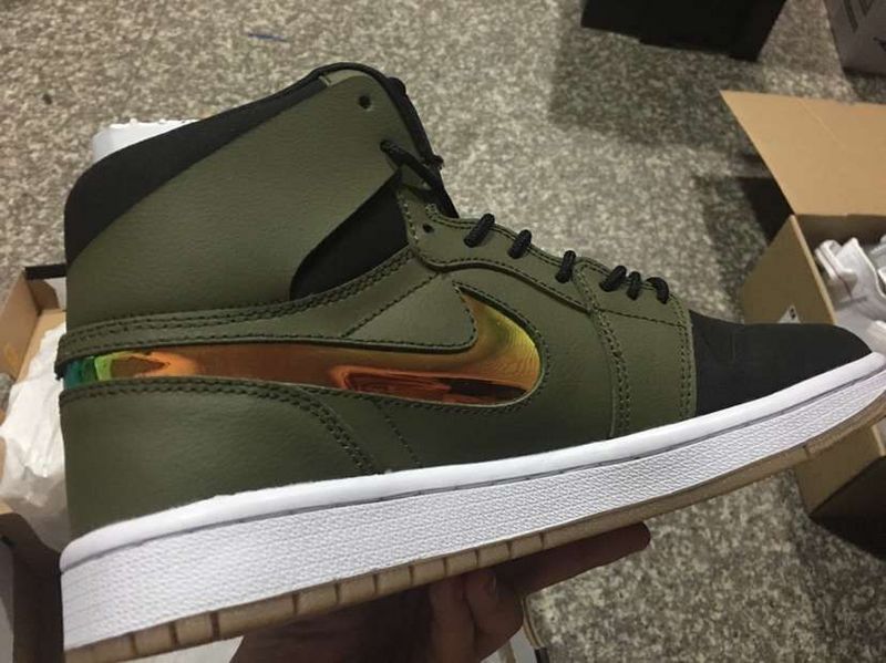 2016 Jordan 1 Retro Army Rainbow Swoosh Shoes - Click Image to Close