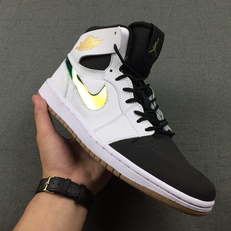 2016 Jordan 1 Retro Black White Gold Shoes