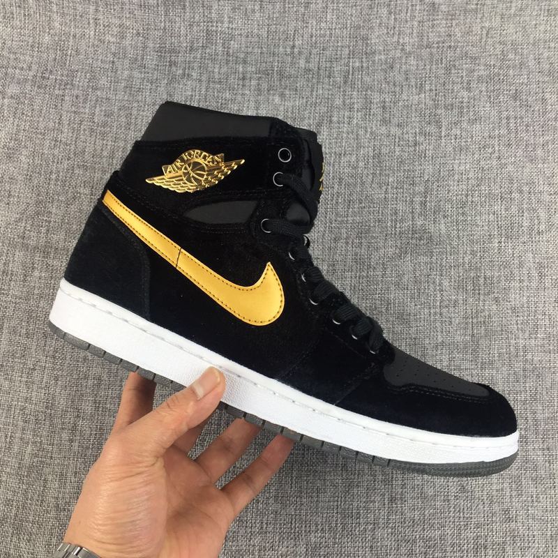 2017 Women Jordan 1 Velvet Black Yellow Shoes - Click Image to Close