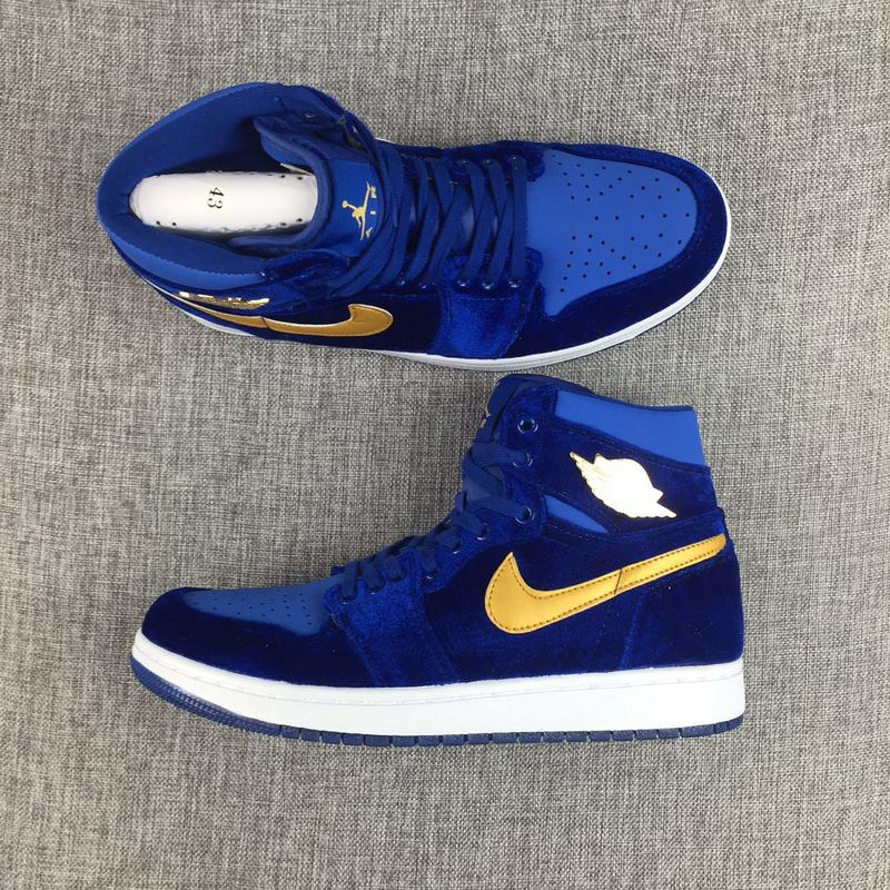 2017 Women Jordan 1 Velvet Blue Yellow Shoes - Click Image to Close