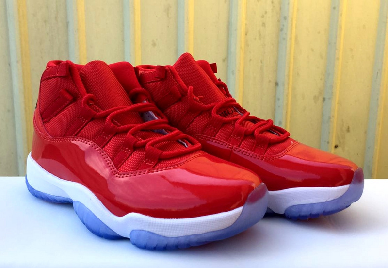 2017 Jordan 11 All Red Ice Blue Sole Shoes - Click Image to Close