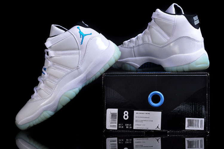 New All White Blue Jumpman Air Jordans 11 - Click Image to Close