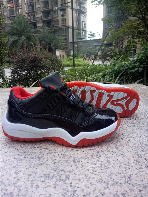 2016 Kids Air Jordan 11 Low Black Red White Shoes