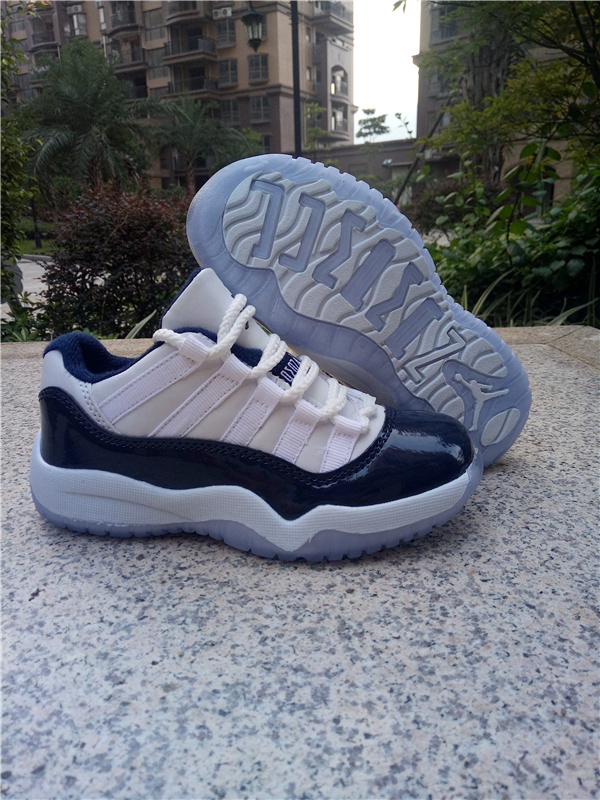 2016 Kids Air Jordan 11 Low White Deep Blue Shoes