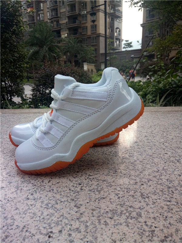 2016 Kids Air Jordan 11 Low White Orange Shoes