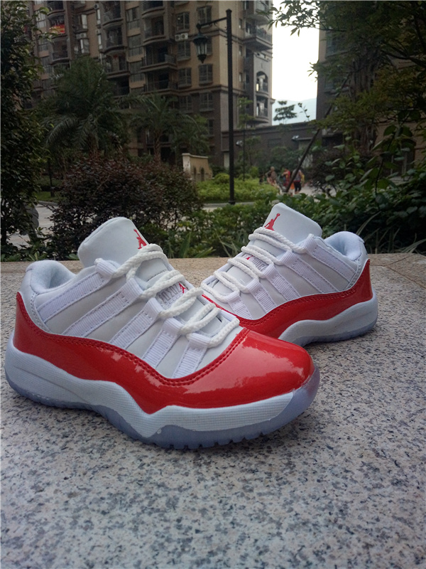 2016 Kids Air Jordan 11 Low White Red Shoes