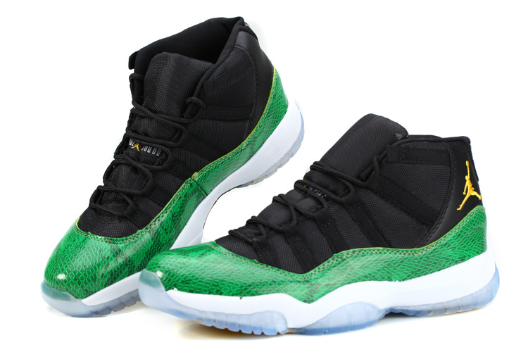 New Air Jordan 11 Retro Low Black Green Snakeskin Shoes - Click Image to Close