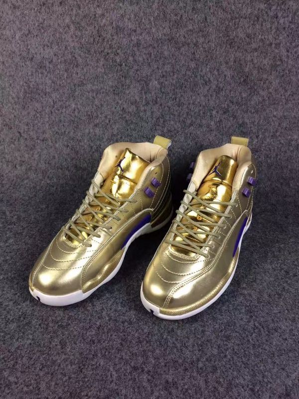 New 2016 Jordan 12 All Gold Blue Shoes
