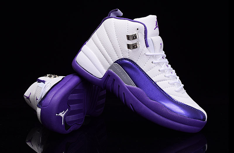 2016 Jordan 12 GS White Purple Shoes