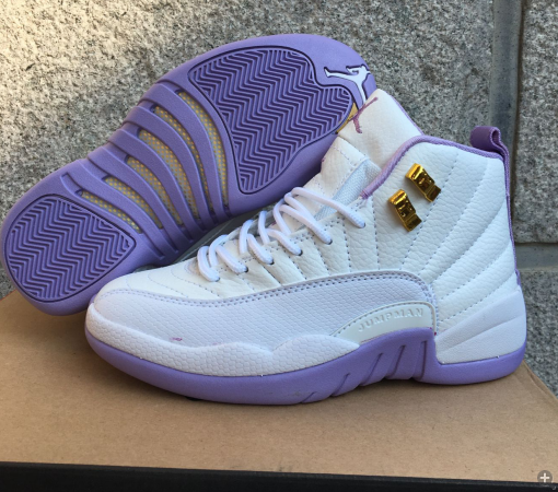 2016 Jordan 12 GS White Purple Shoes