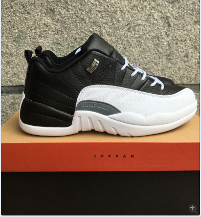 2016 Jordan 12 Low Playoff Black White Gold Shoes