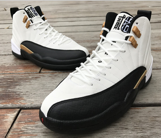 2017 Air Jordan 12 Retro Chinese 2017 Year White Black Gold Shoes - Click Image to Close