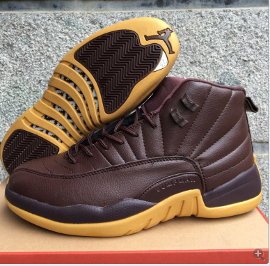 2017 Jordan 12 Retro Coffe Yellow Shoes - Click Image to Close