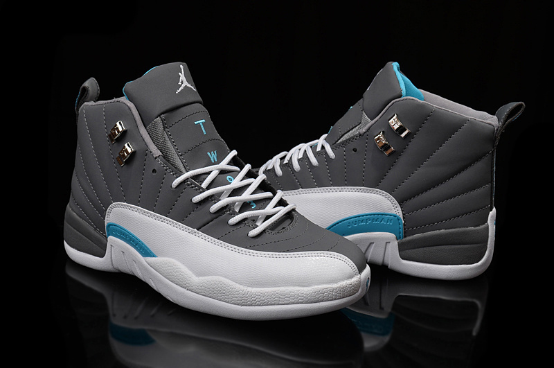 2016 Air Jordan 12 Grey White Blue - Click Image to Close