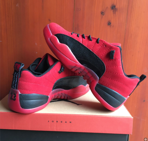 2017 Jordan 12 Retro Red Black Transparent Sole Shoes