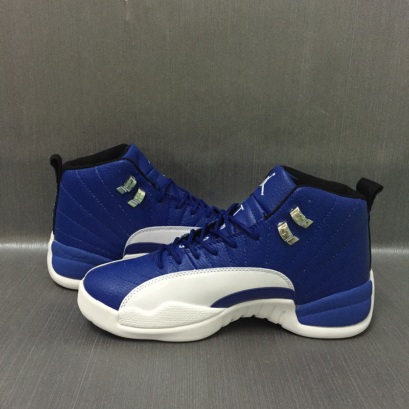 blue and white jordans 12