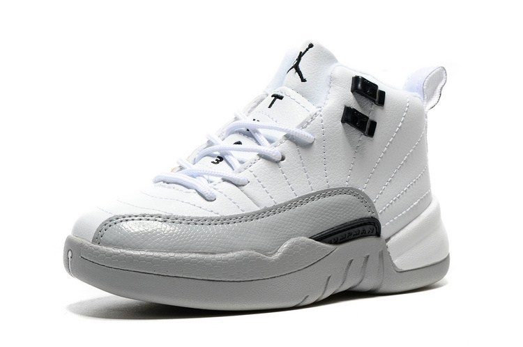 2016 Jordan 12 Retro White Grey Black Shoes For Kids - Click Image to Close