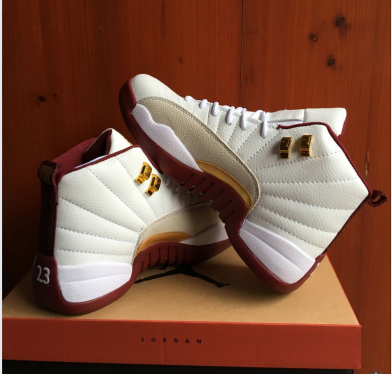 2017 Jordan 12 Retro White Wine Red Gold Shoes