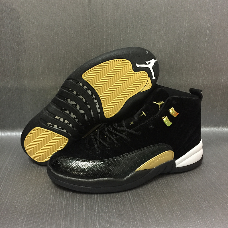 2017 Jordan 12 Velvet Black Gold Shoes - Click Image to Close