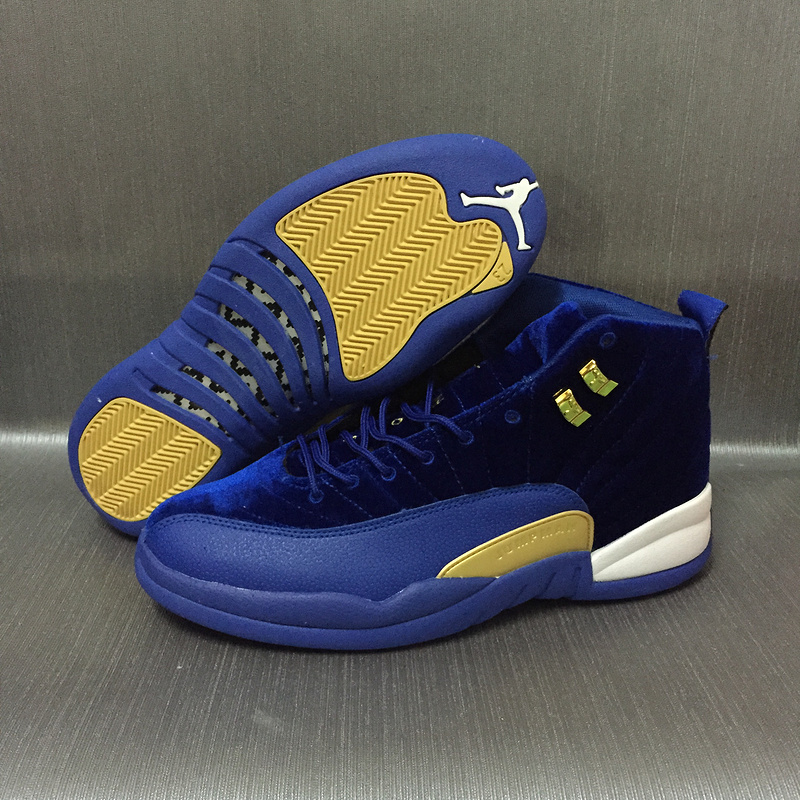 2017 Jordan 12 Velvet Royal Blue Gold Shoes - Click Image to Close