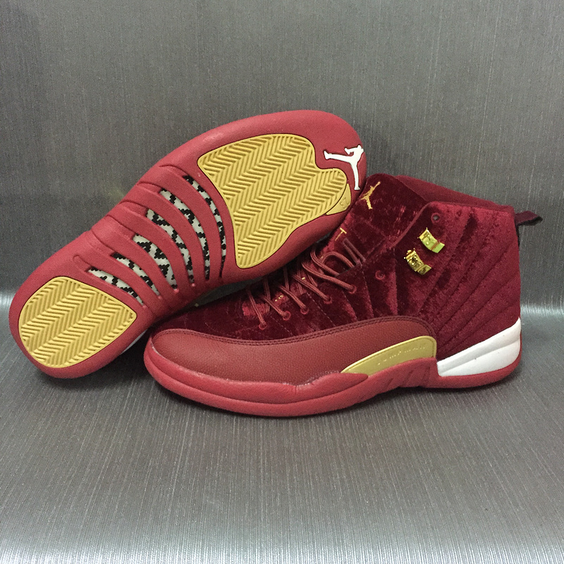 2017 Women Jordan 12 Velvet Wine Red Gold Shoes - Click Image to Close