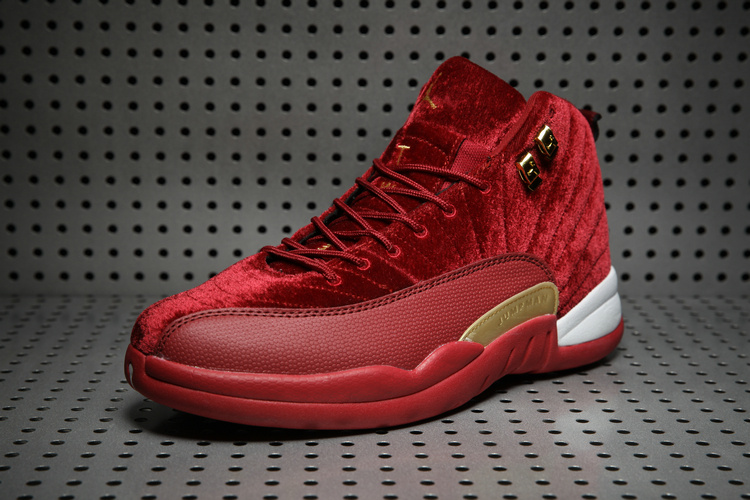 2017 Jordan 12 Velvet Wine Red Yellow White Shoes