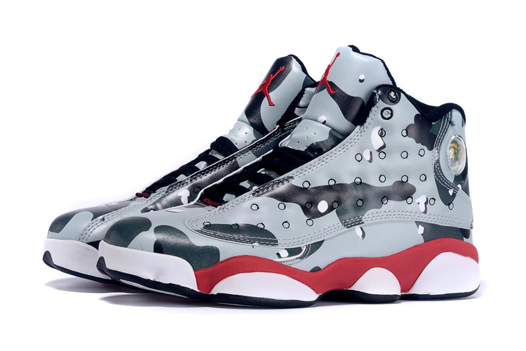 New Air Jordan 13 Army Grey Black Red For Women - Click Image to Close