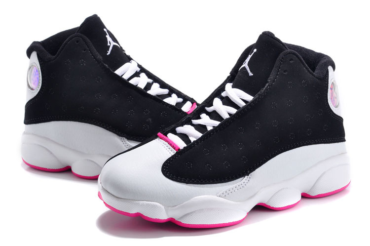 New Kids Air Jordans 13 Black White Pink - Click Image to Close