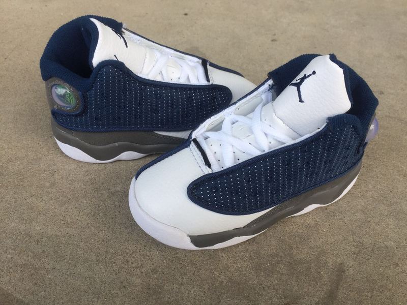 2016 Jordan 13 Retro Deep Blue White Grey Shoes For Kids