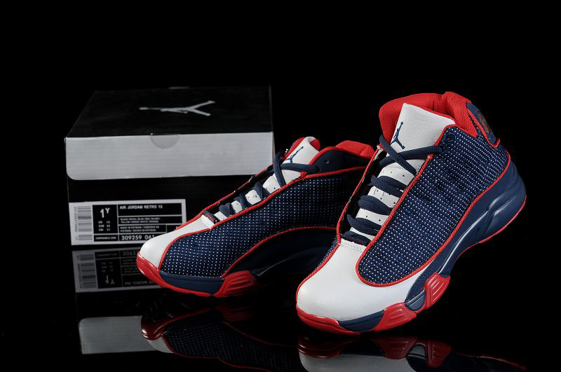 New Air Jordan 13 White Blue Red For Kids - Click Image to Close