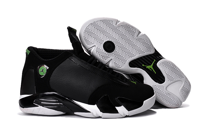 New Air Jordan 14 Black White Green Shoes - Click Image to Close