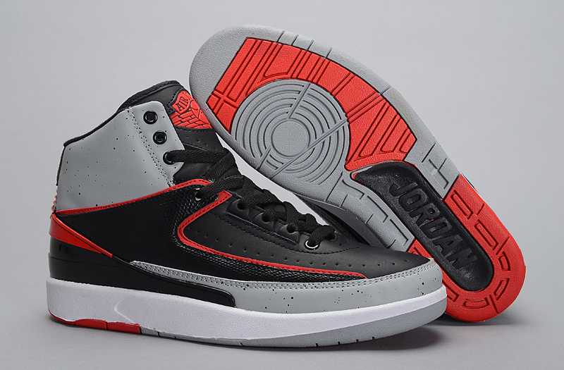 New Air Jordan 2 Retro Black Grey Red Shoes - Click Image to Close