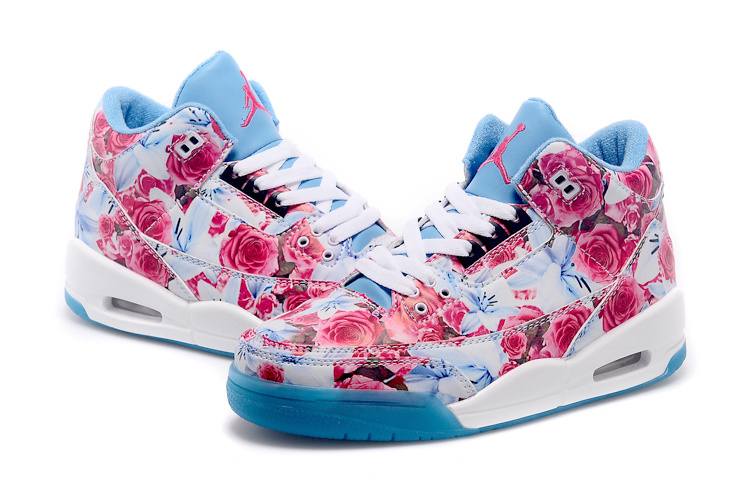 New Air Jordan 3 Red Bbaby Blue White Shoes For Women - Click Image to Close