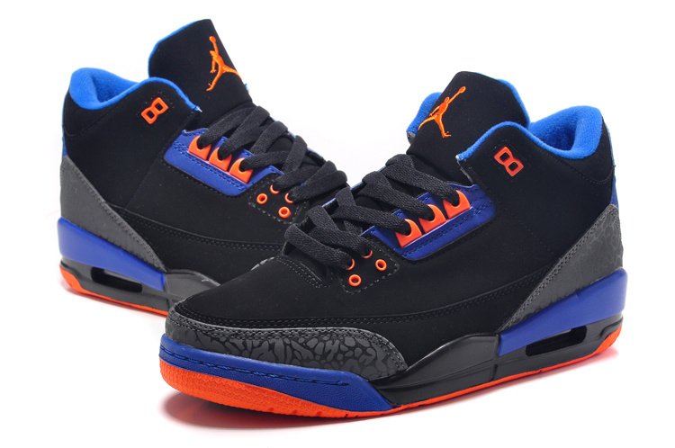 2015 Women New Air Jordans 3 Retro Black Blue Orange