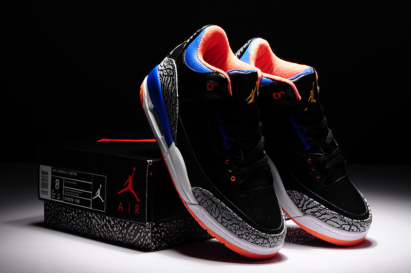 New Air Jordan 3 Retro Black Grey Blue Orange Shoes