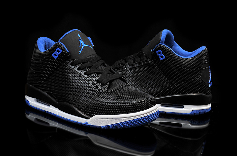 2015 PVC Air Jordan 3 Retro Black Blue White Shoes - Click Image to Close