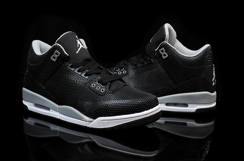 2015 PVC Air Jordan 3 Retro Black Grey White Shoes - Click Image to Close