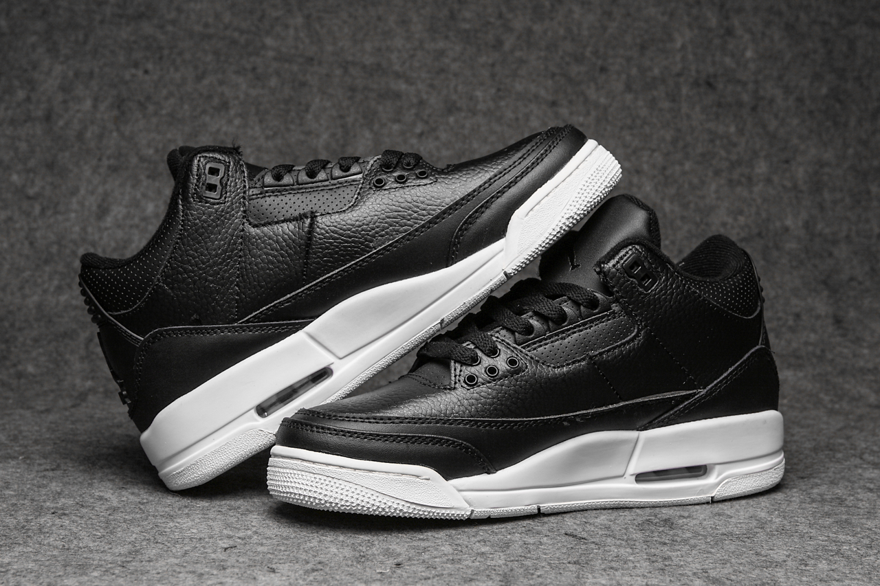 New Air Jordan 3 Split Leather Classic Black White Shoes - Click Image to Close