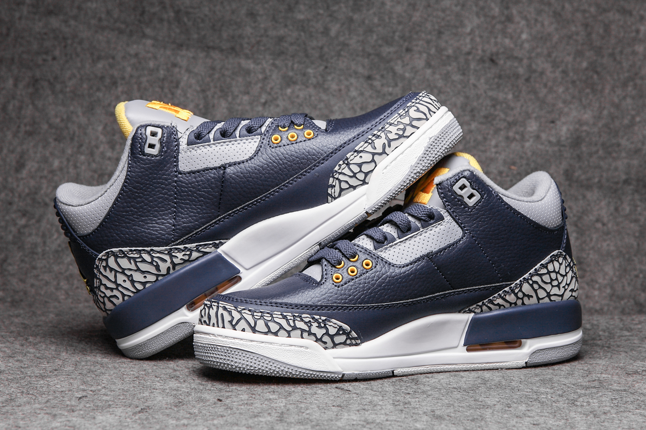 New Air Jordan 3 Split Leather Dark Blue Grey Shoes