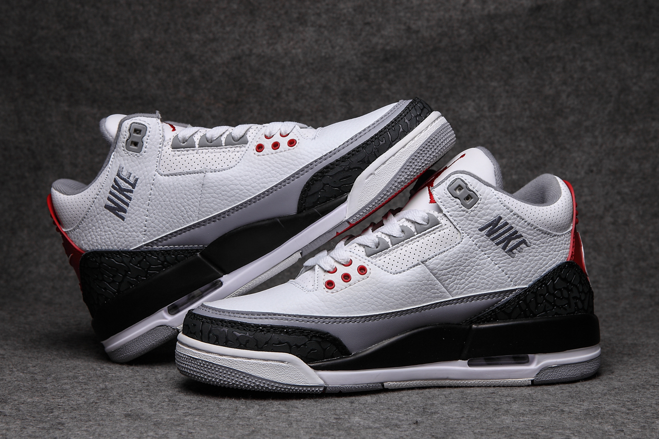 New Air Jordan 3 Split Leather White Black Grey Shoes - Click Image to Close