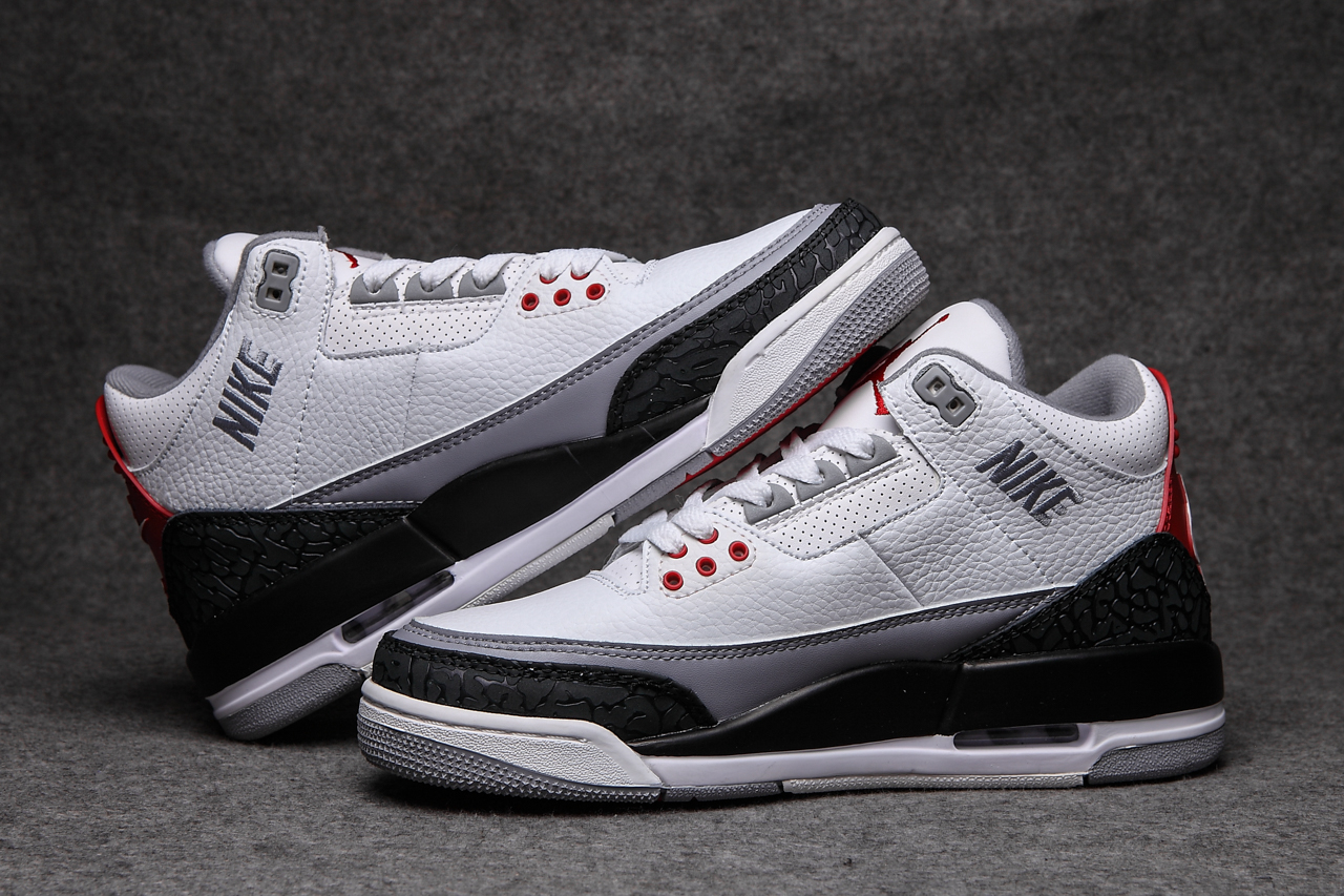 New Air Jordan 3 Split Leather White Black Grey Shoes