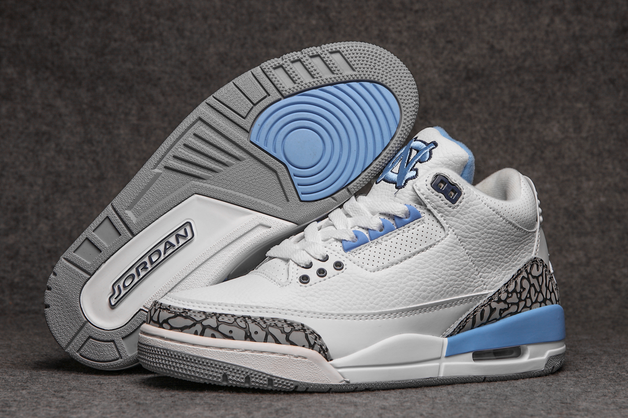 New Air Jordan 3 Split Leather White Grey Blue Shoes