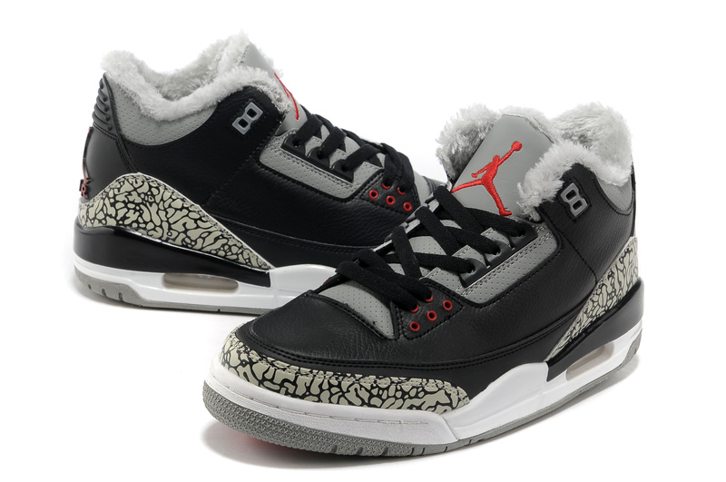 New 2012 Wool Air Jordan 3 Black Grey Cement Shoes - Click Image to Close