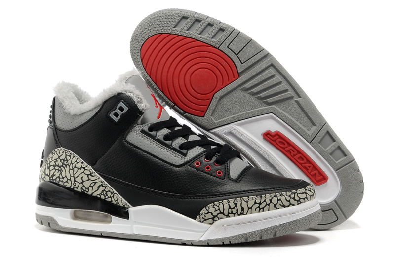 New 2012 Wool Air Jordan 3 Black Grey Cement Shoes