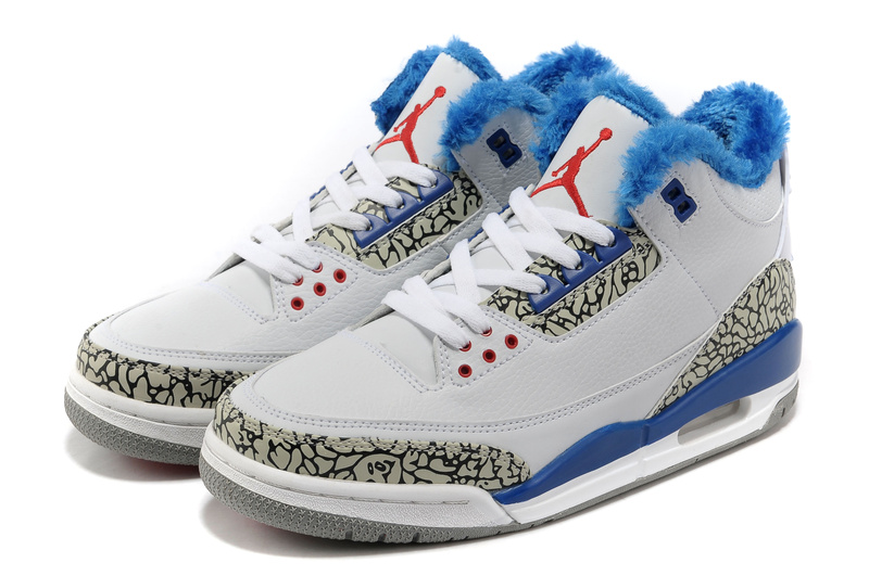 New 2012 Wool Air Jordan 3 White Blue Grey Cement Shoes