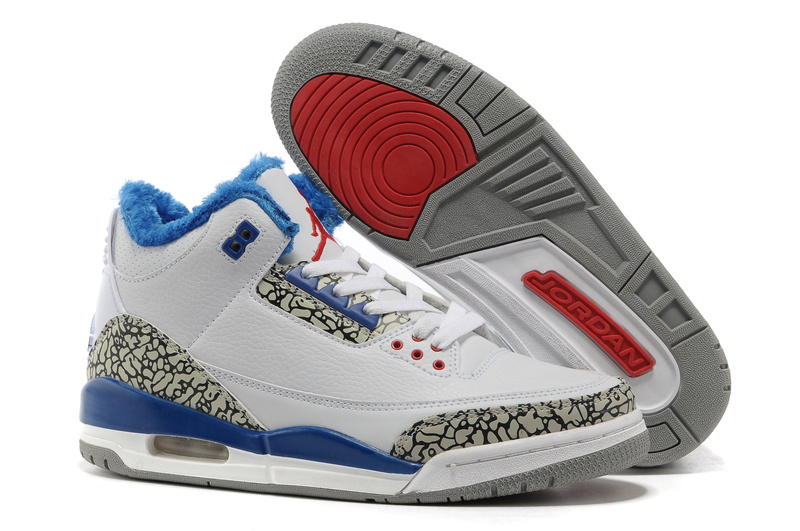 New 2012 Wool Air Jordan 3 White Blue Grey Cement Shoes - Click Image to Close